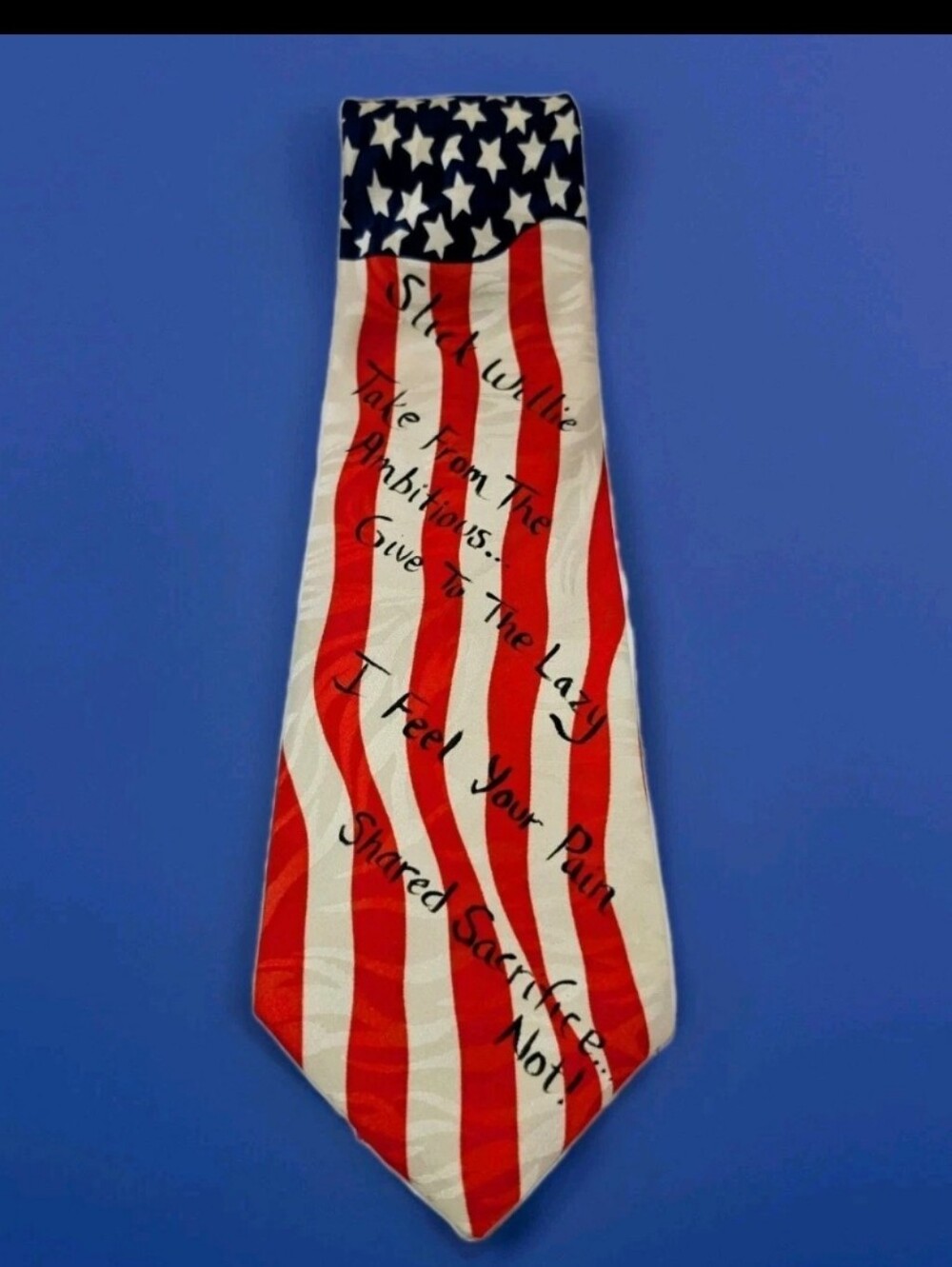 Vintage 1993 Vanda Mazzeo "Slick Willie" Bill Clinton Satire American Flag Silk